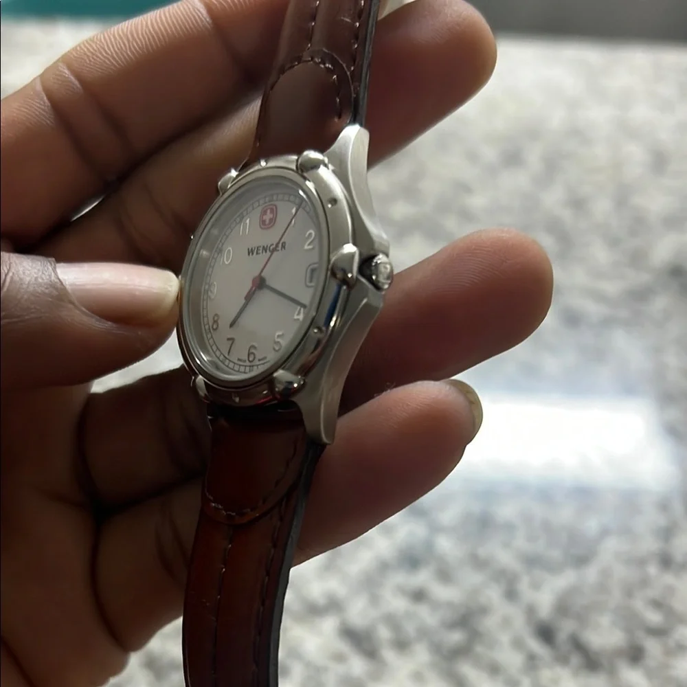 Wenger By Victorianox Brown Leather Strap Watch with Silver Accents